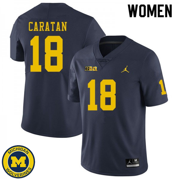 Women Michigan Wolverines #18 George Caratan Navy Fashion Player Jersey